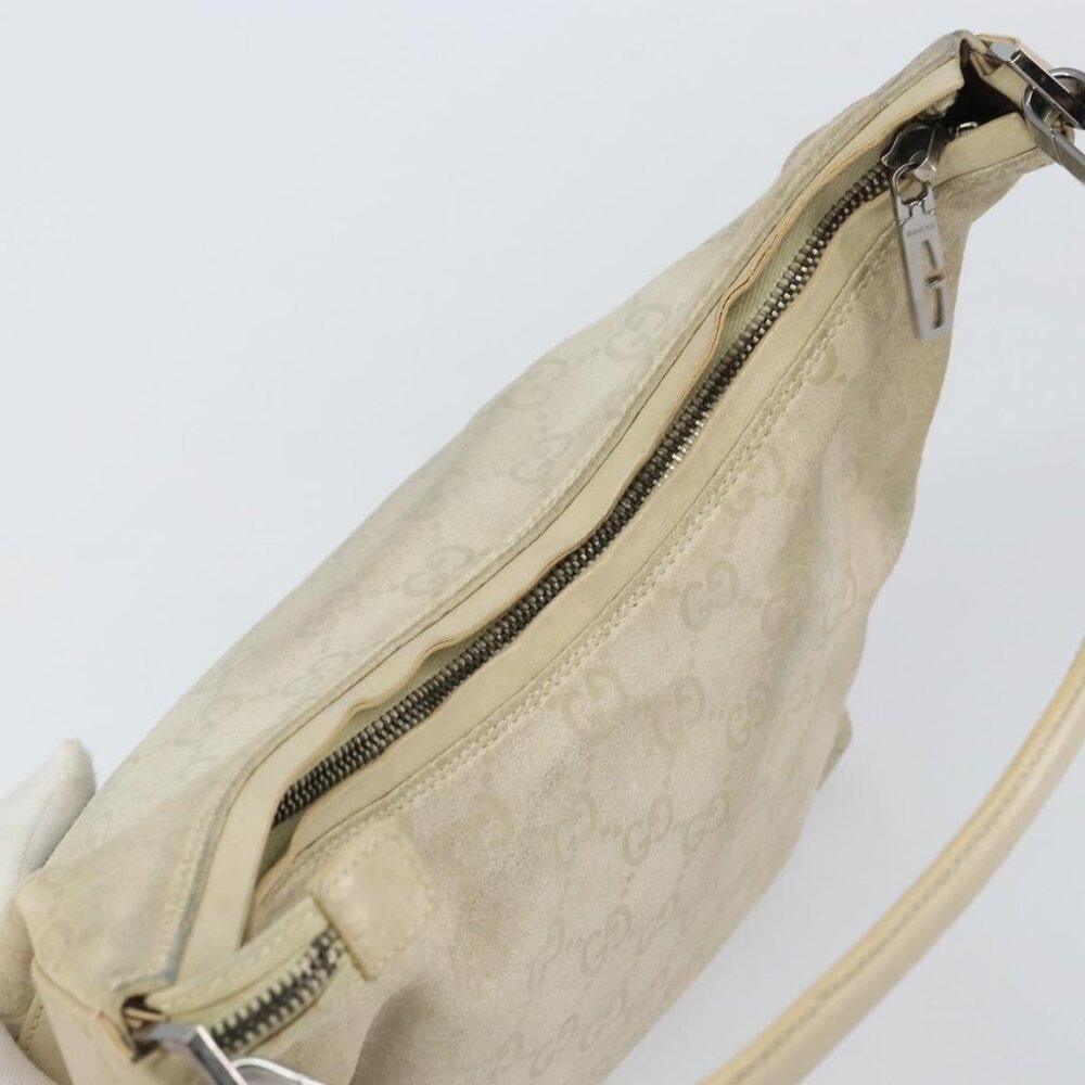 Authentic GUCCI GG Canvas Shoulder Bag Suede White Silver 000 0602 - Picture 13 of 16